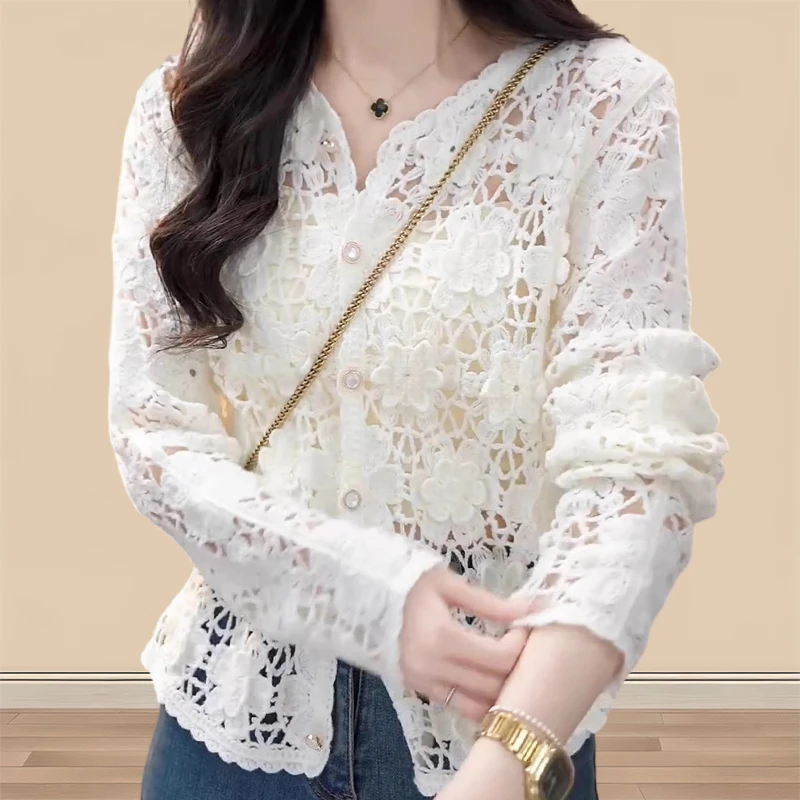 2025早春轻奢气场强大女装衣服女时尚镂空外搭显瘦气质蕾丝外套
