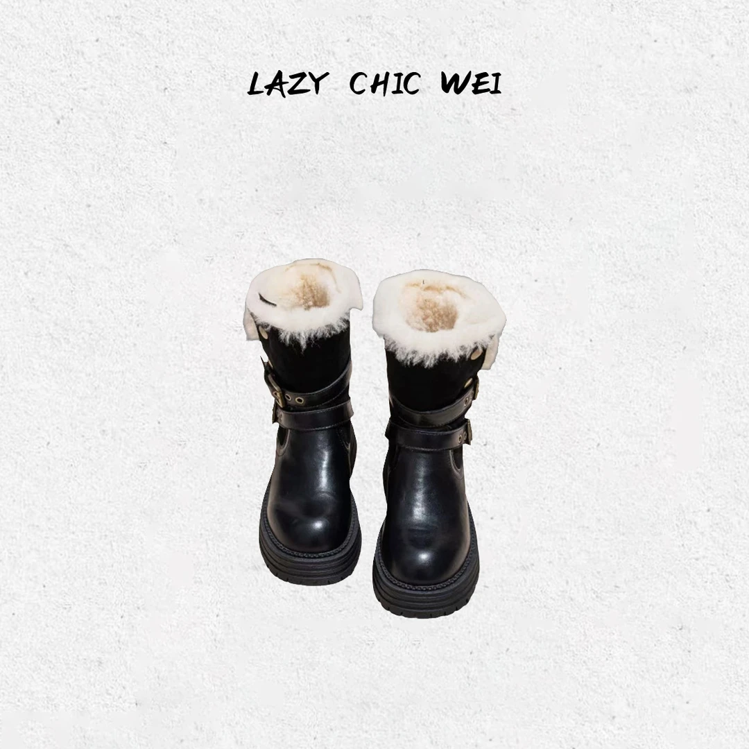 WEI"圣诞短靴"冬季加绒头层牛皮厚底保暖短靴25SH360