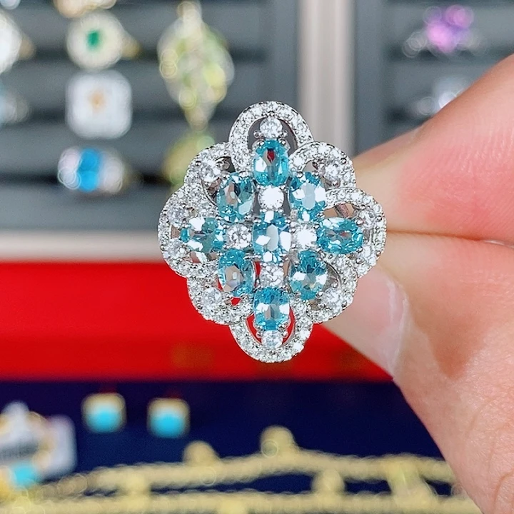 戒指磷灰石银S925镶嵌