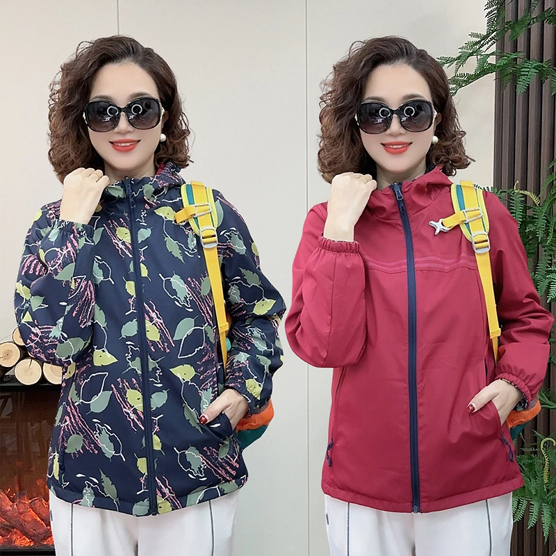 春秋新款两面穿休闲外套户外运动休闲时尚连帽透气夹克百搭