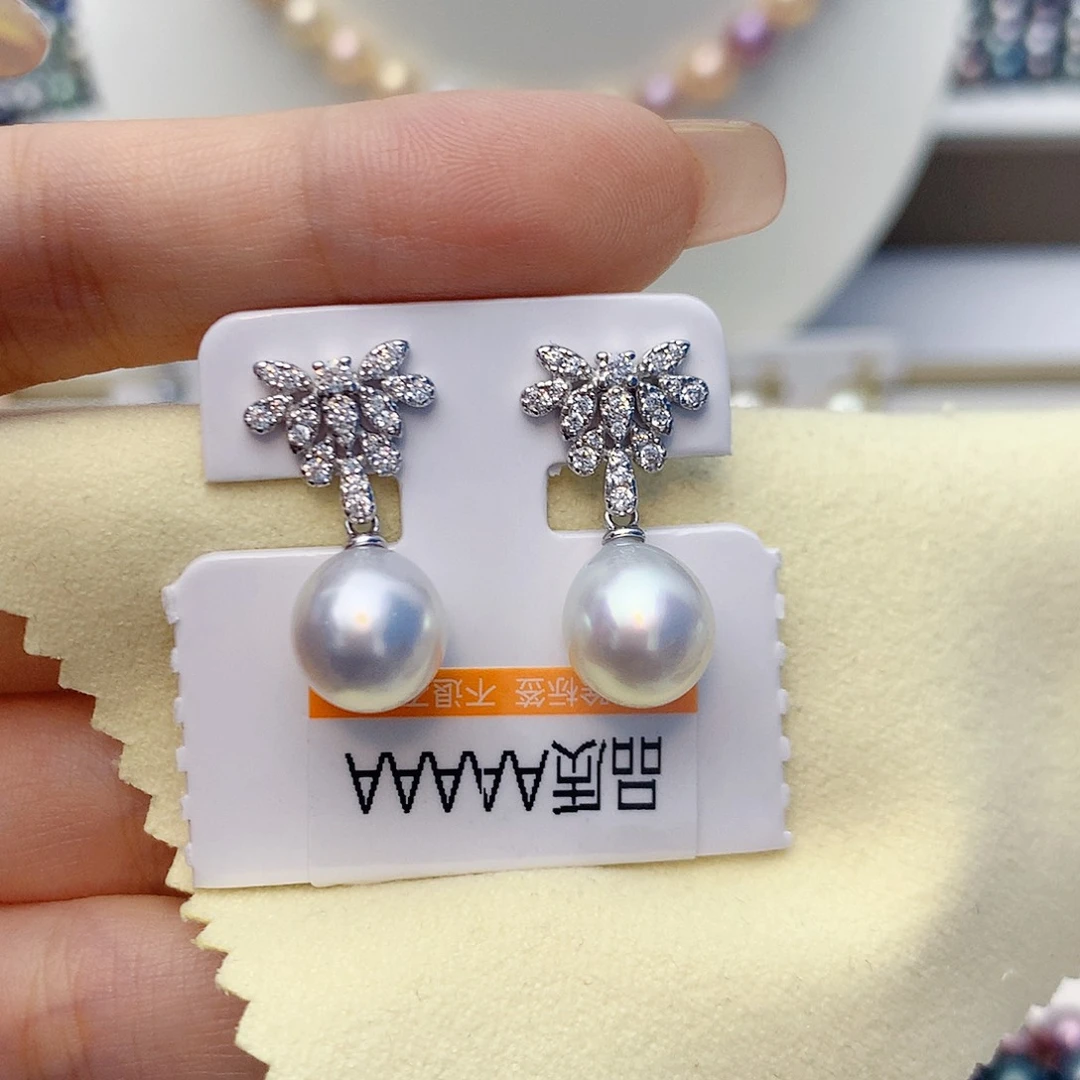 海水珍珠耳饰银S925镶嵌W64