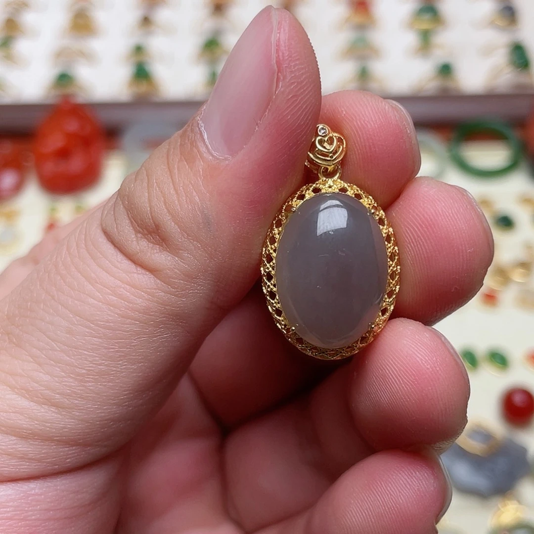 和田玉吊坠银S925镶嵌