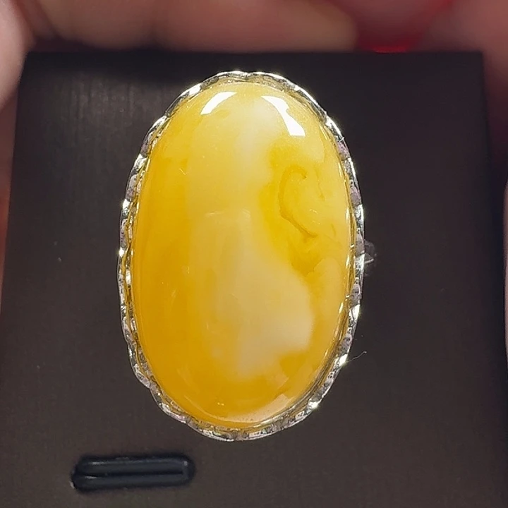 蜜蜡银S925镶嵌戒指戒指