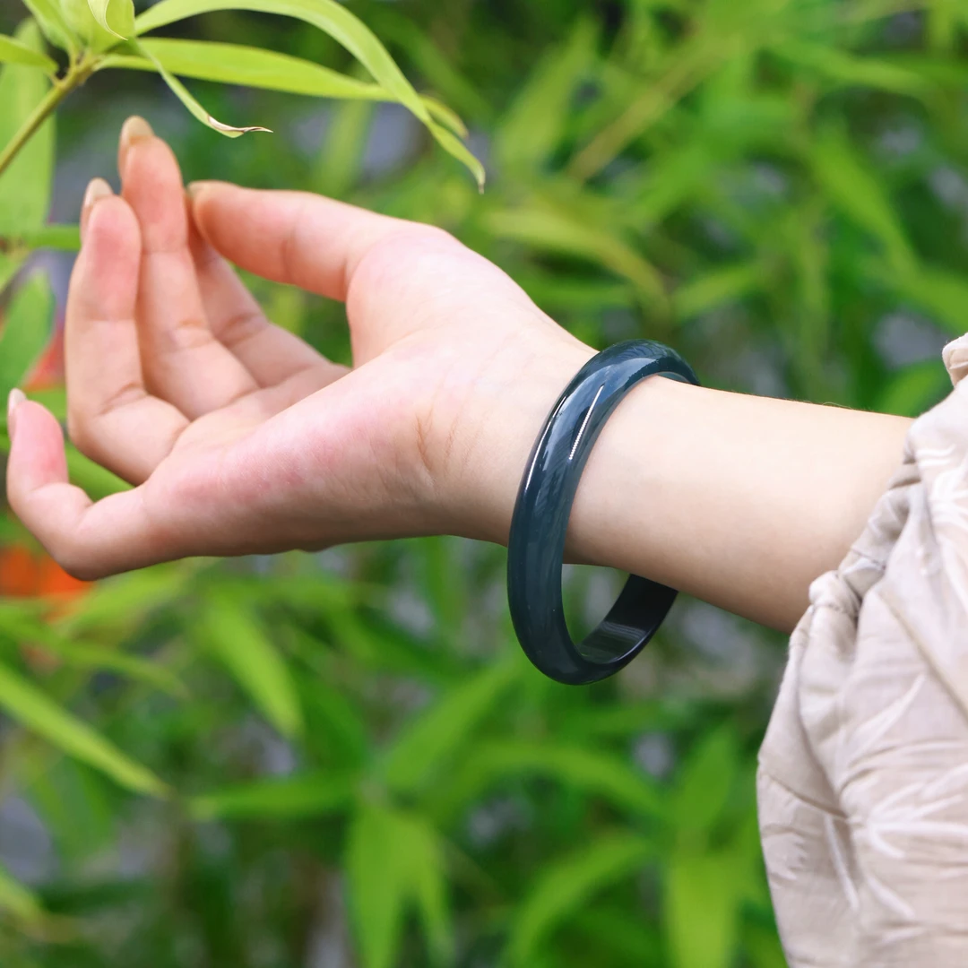 高定设计新款天然A货翡翠收藏传承正圈手镯时尚百搭 KBR1120003