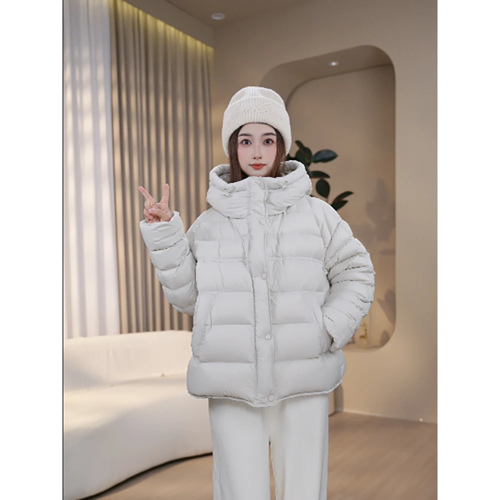 绒子含量90%白鸭绒泡芙羽绒服女2025冬季新款连帽百搭排骨外套