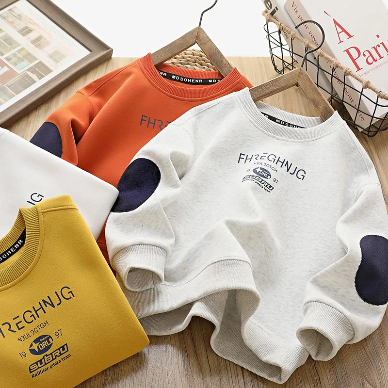 男童卫衣儿童上衣春秋长袖洋气打底中大童休闲宝宝加绒圆领套头
