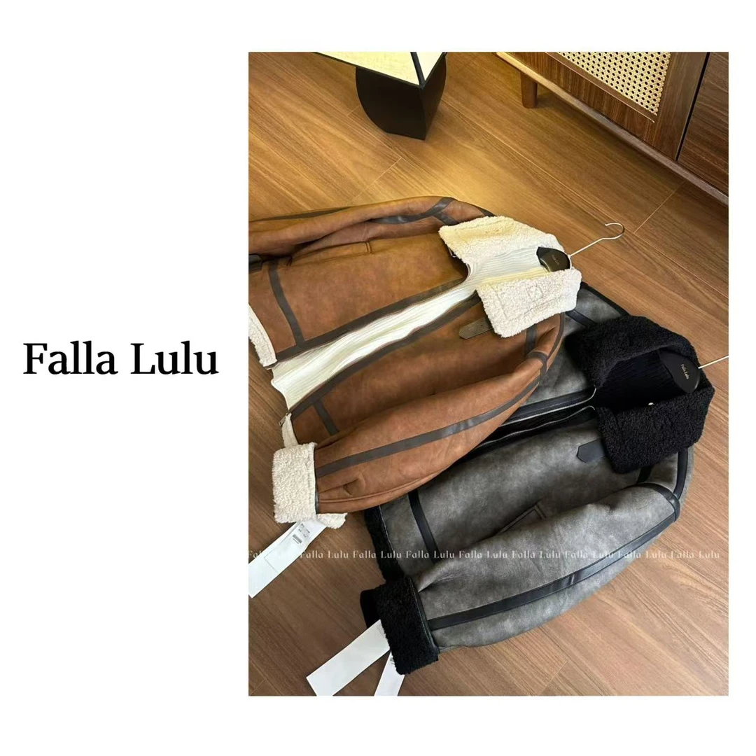 @英子家  加厚保暖皮毛一体复古机车冬季毛毛外套 C1010