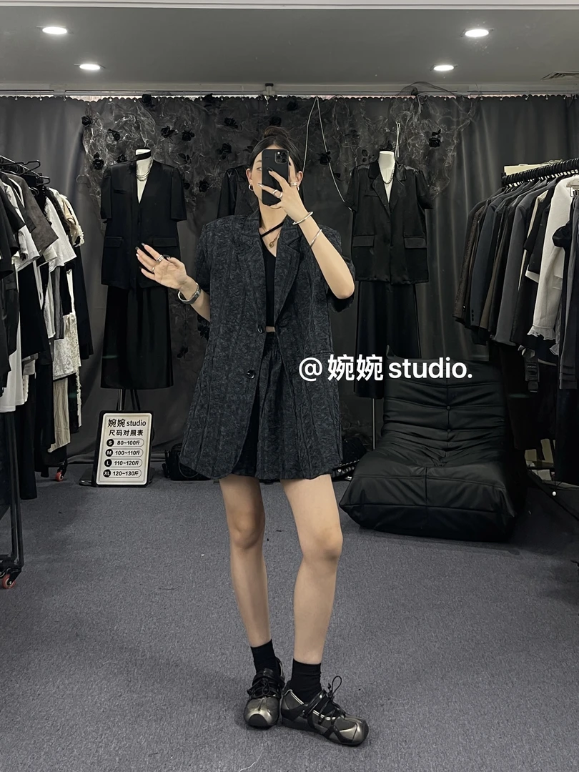 时尚亚麻套装小众百搭网红设计短裤短袖套装时尚休闲修身款小香风