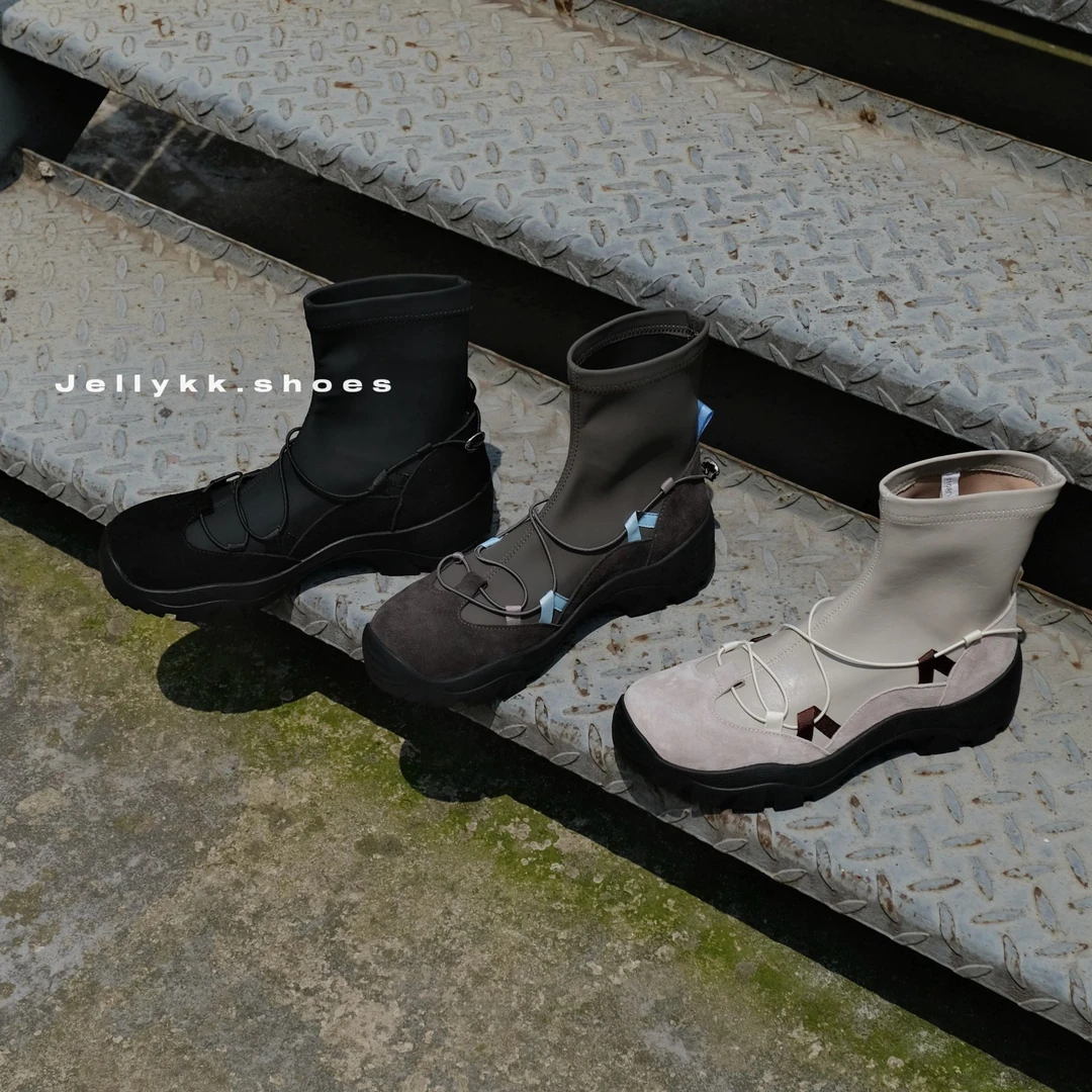 【Jellykk】5/7cm甜酷百搭厚底增高弹力圆头真皮博主设计款时装短靴