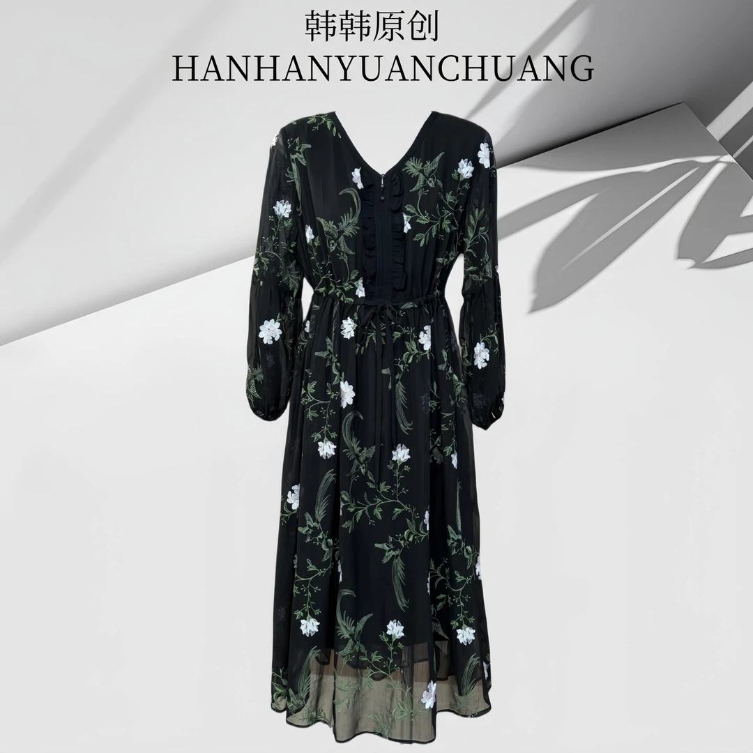 2025【仲夏之夜】高定桑蚕丝刺绣双层连衣裙#1832#HH118