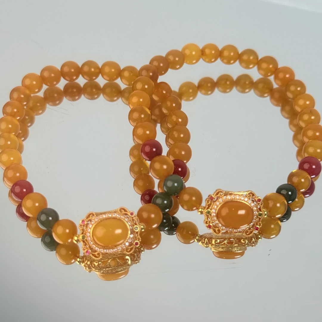 【2328 蜜蜡小主】蜜蜡玛瑙和田玉6mm手串面小仙多样性发其一Z