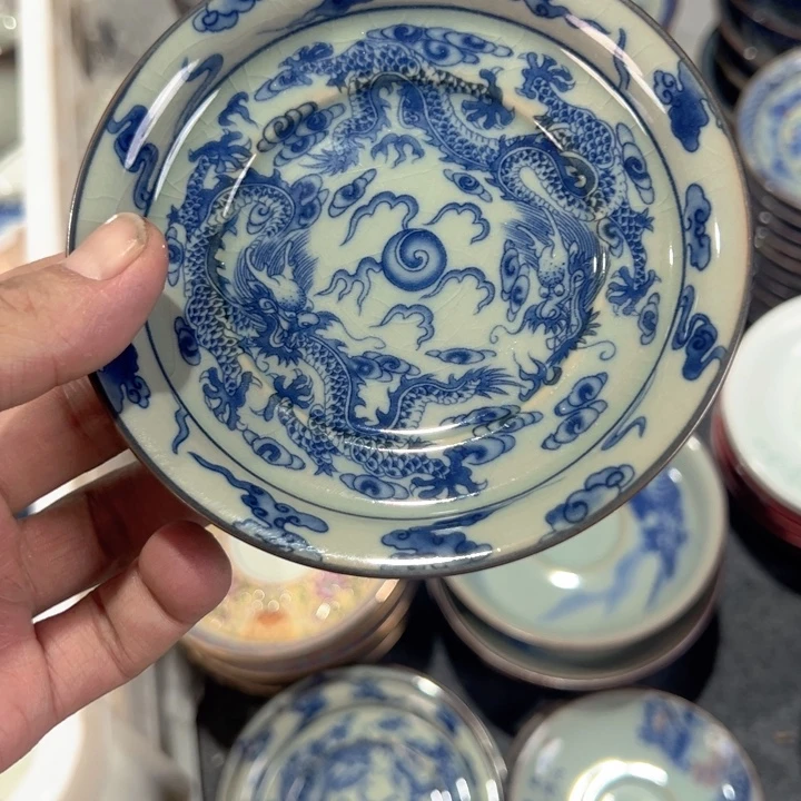瓷片淘泥龙文平足壶承