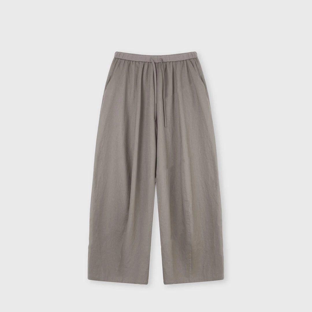 韩国女装早秋新款胖mm腰头休闲裤松紧腰极简老钱风百搭阔腿裤