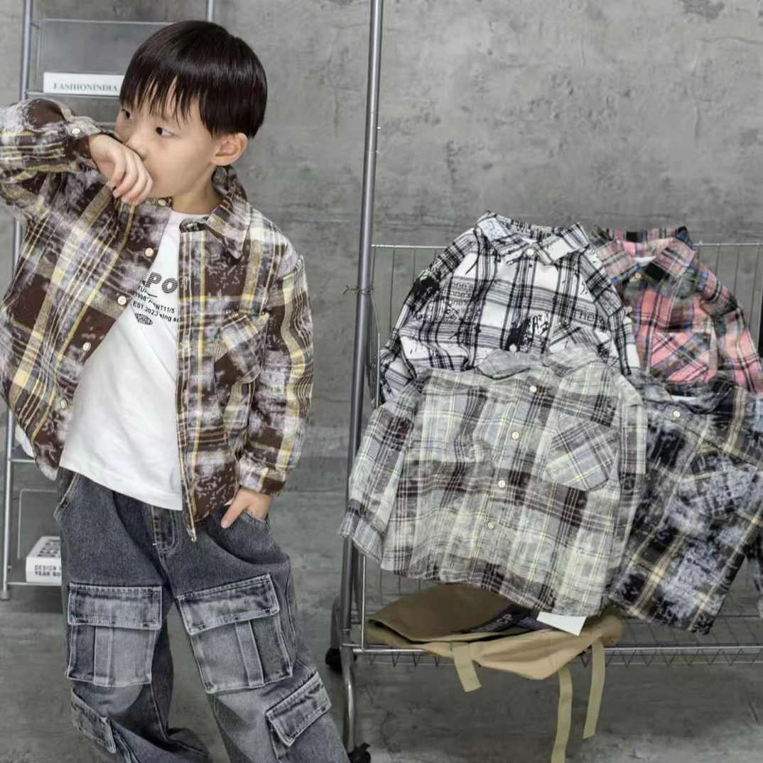 【衬衣】儿童春秋加绒长袖百搭格子衬衫