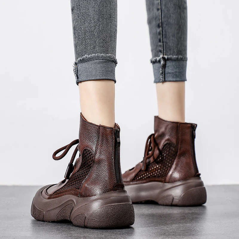 春夏2025新款头层牛皮镂空透气真皮马丁靴休闲复古短筒罗马凉靴女