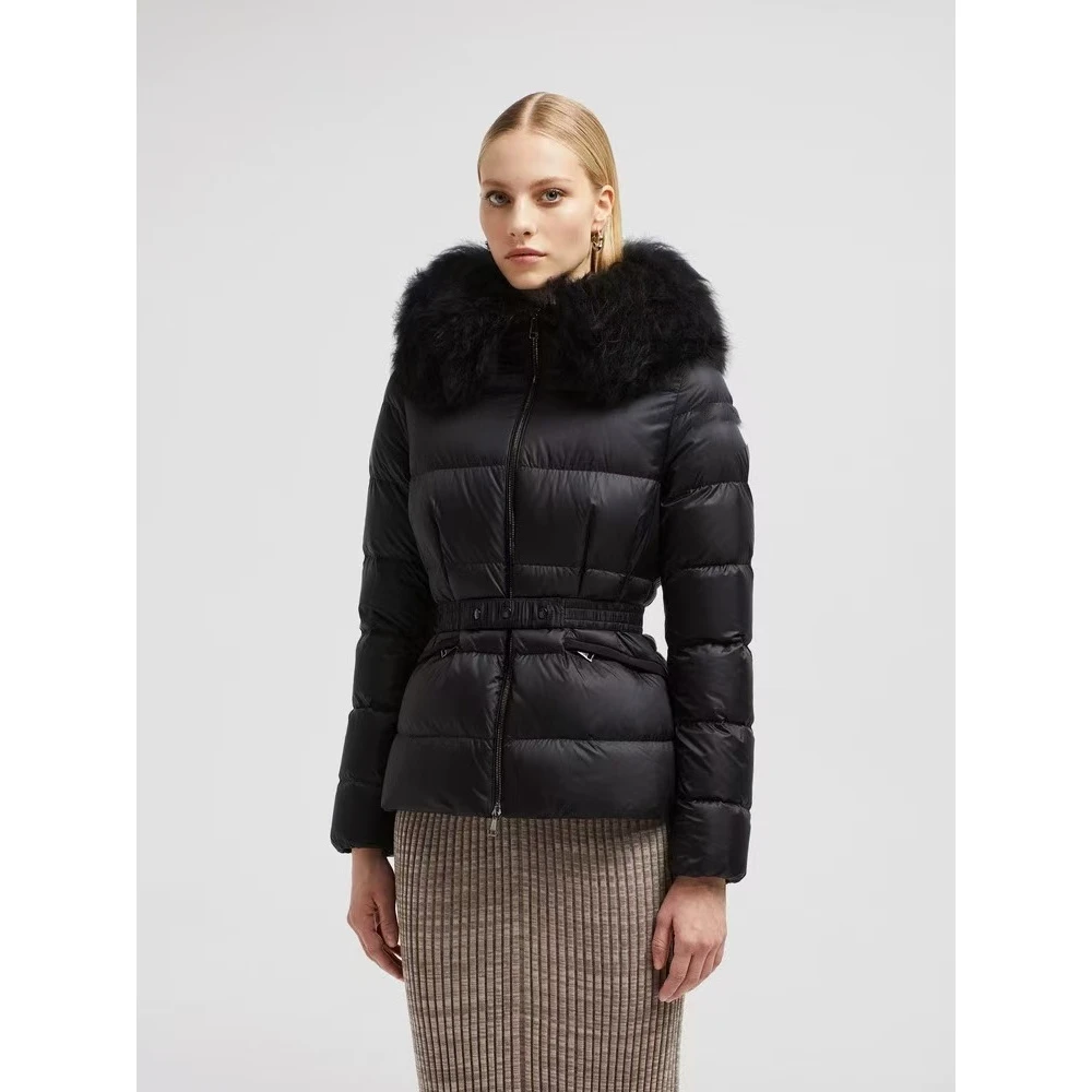 JUNJJ【黑猫】新款羊毛大毛领Boed女士短款羽绒服连帽女装羽绒服