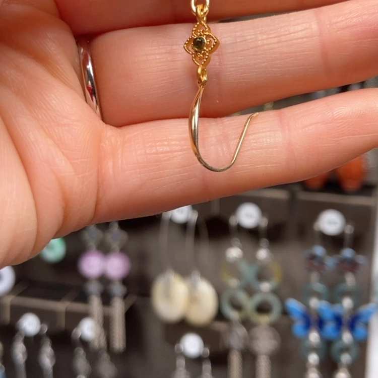 【闪购商品】翡翠耳饰银S925镀金镶嵌黄*华