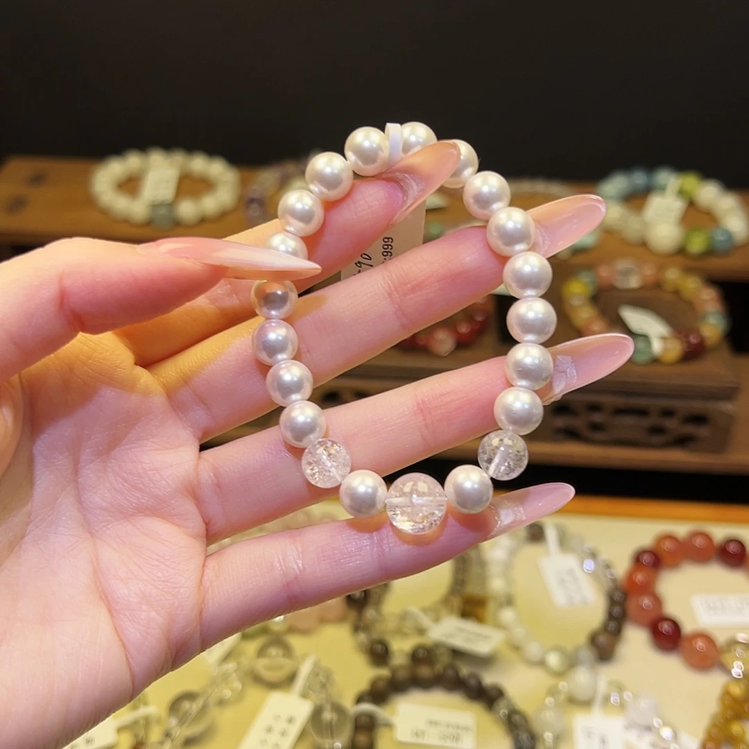 银S925镀金镶嵌手串水晶贝1590