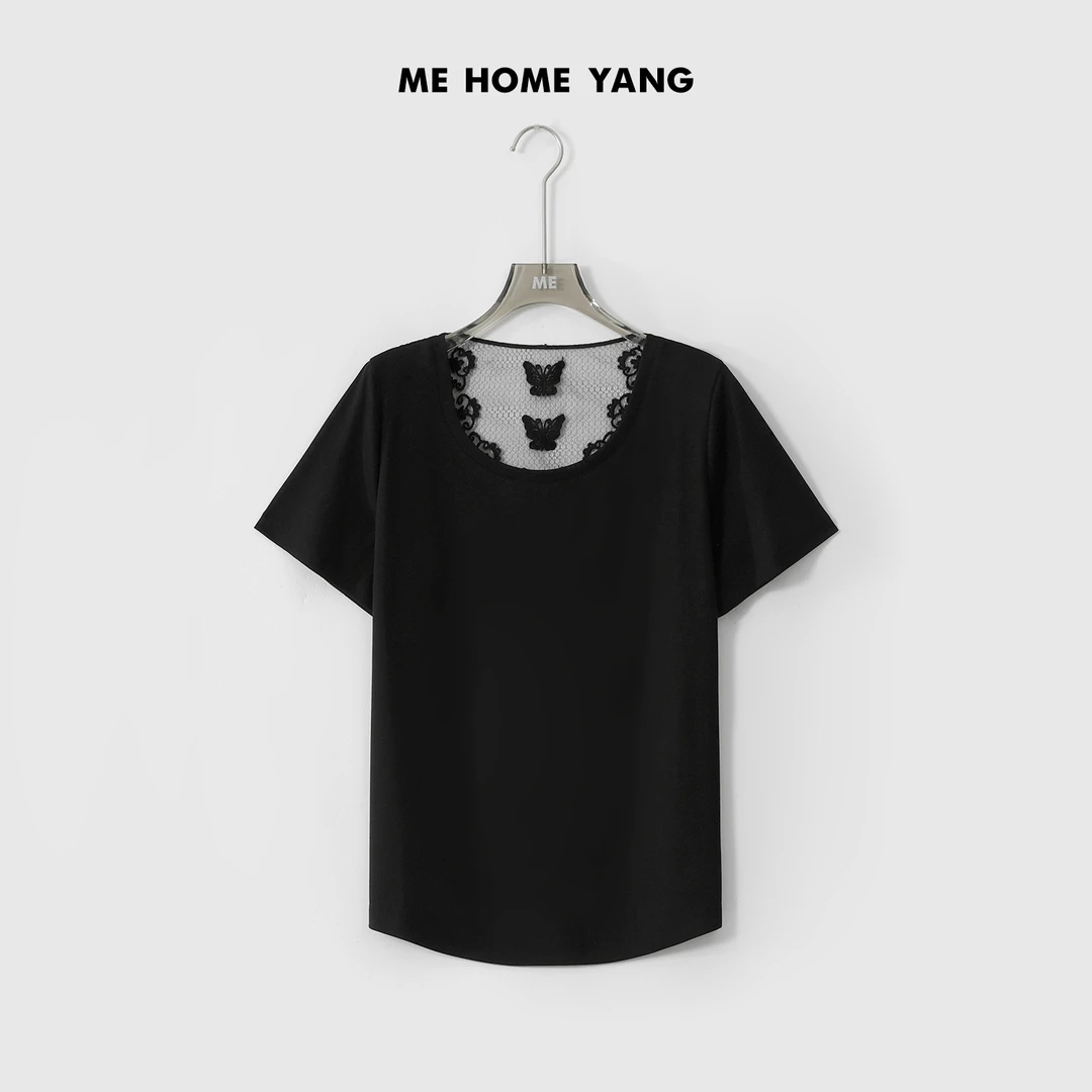 ME【花蝶蕾丝T】莱赛尔混纺刺绣透气显瘦舒适百搭休闲T恤MESS2969