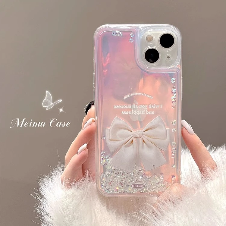 美牧 流沙镭射闪钻蝴蝶结适用苹果14手机壳iphone13promax新款12p