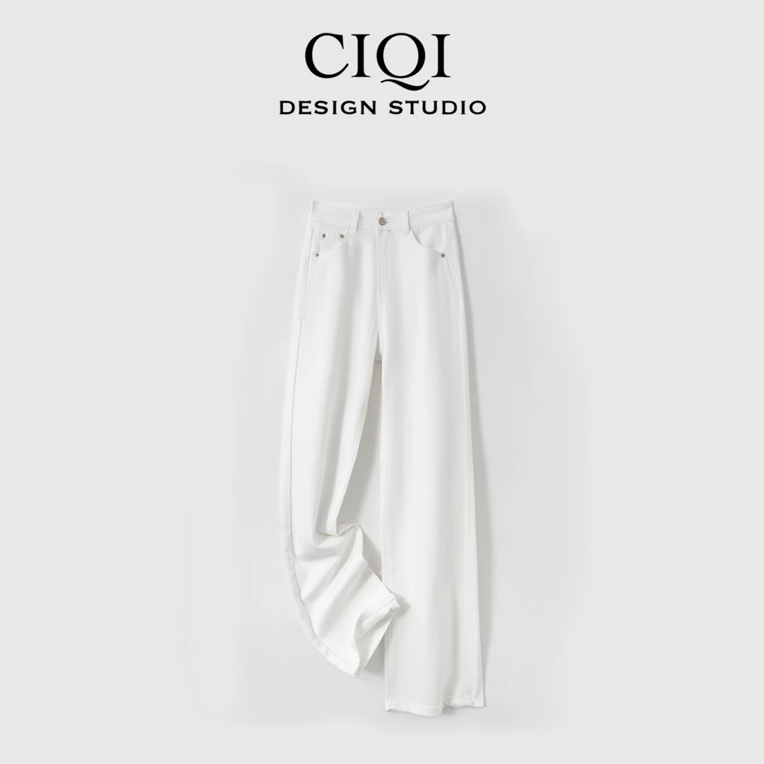CIQI STUDIO  早春白牛神裤百搭高腰休闲直筒显瘦牛仔裤zphh301