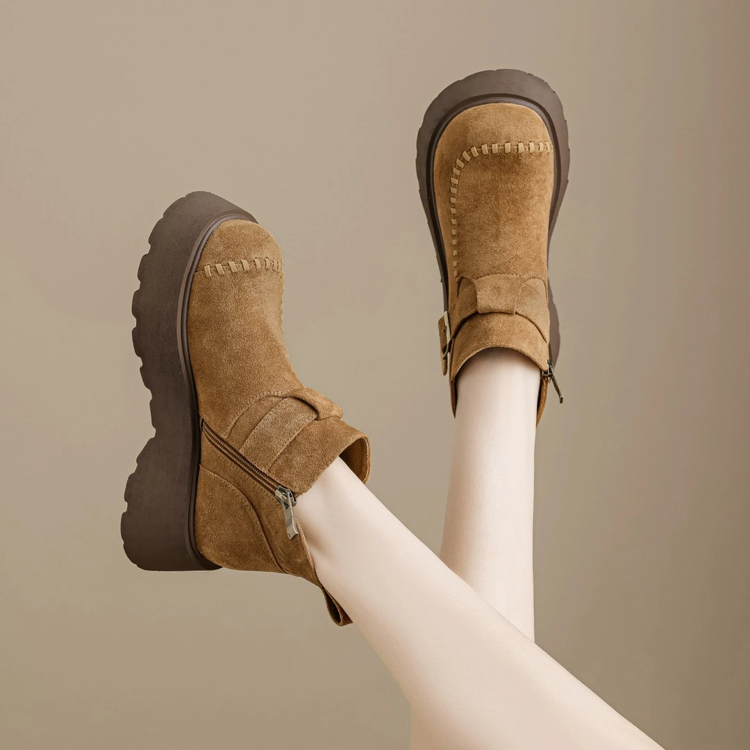 卓诗尼鞋柜厚底勃肯鞋女2025秋冬新款单靴复古马丁靴百搭休闲短靴