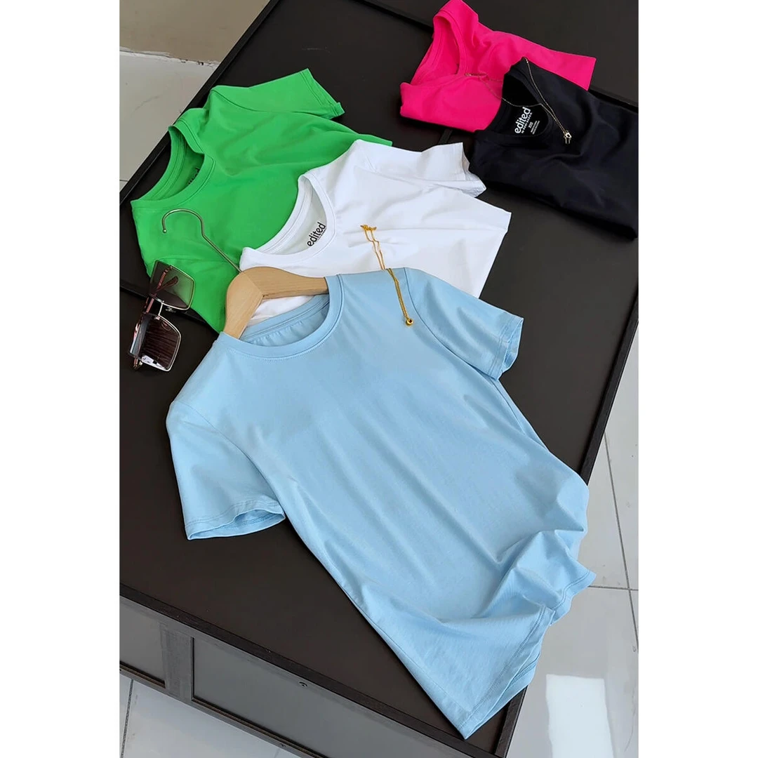 基础款多巴胺圆领短袖T恤女夏季薄款纯色修身弹力莫代尔上衣