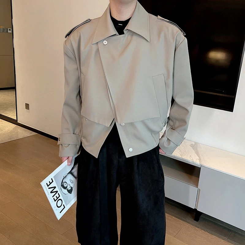 春季新款韩版高级痞帅双层领宽松假两件夹克外套上衣男JK236