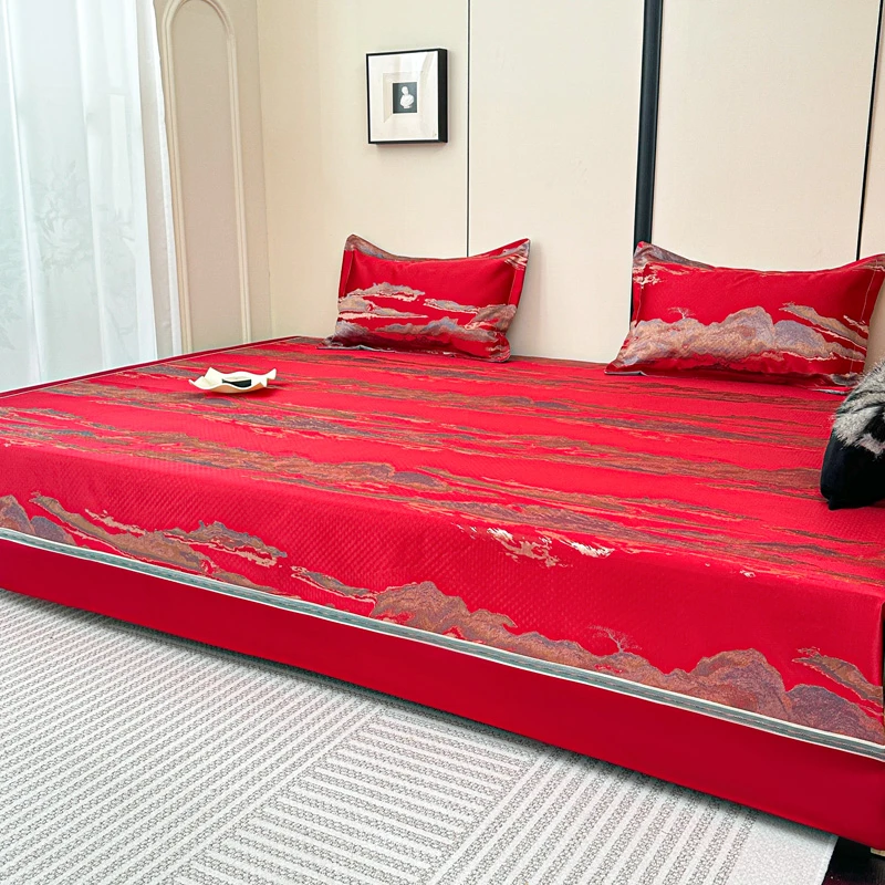 高精密防滑榻榻米床盖高端大气上档次红色结婚四季款大炕盖罩床单