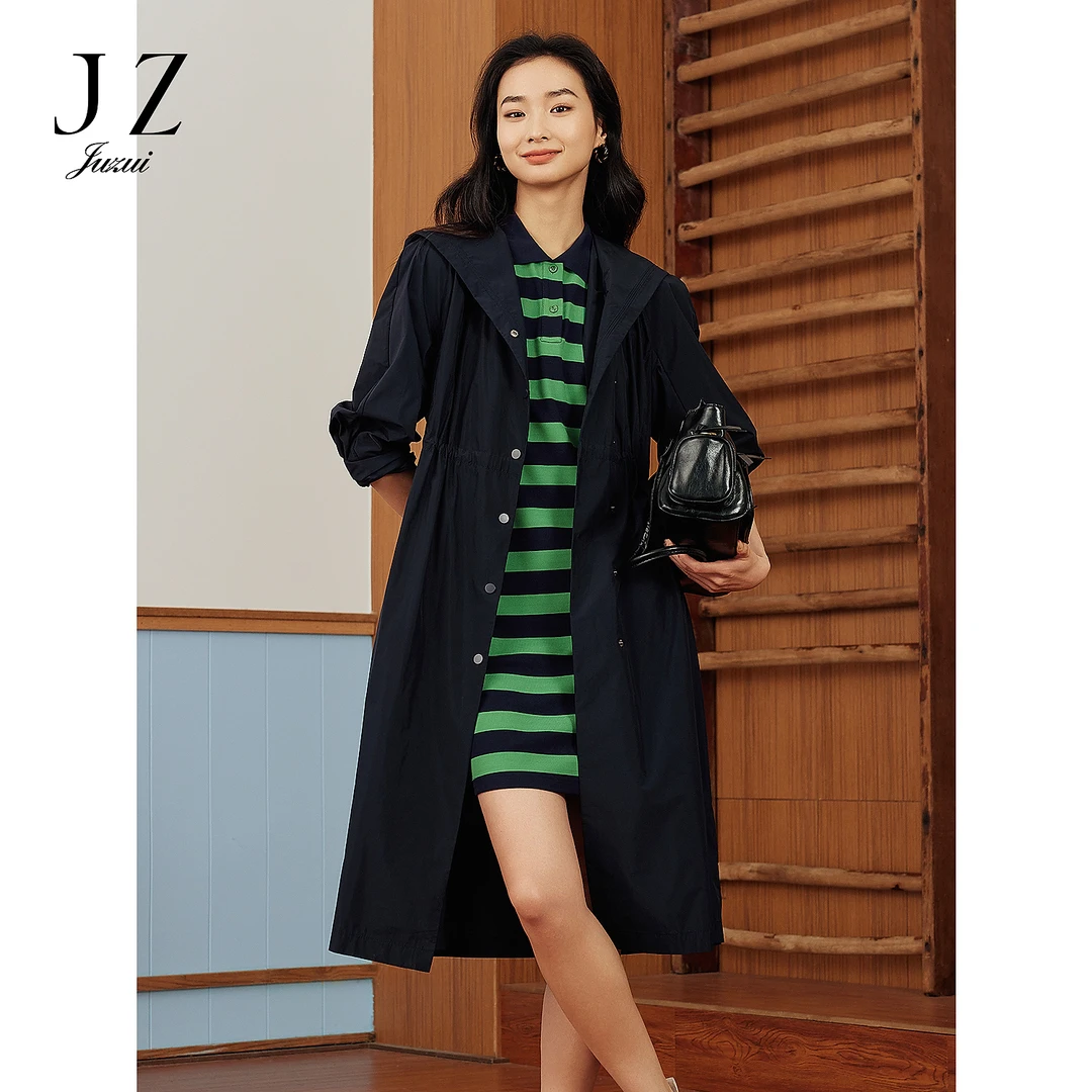 【婷婷专属】JUZUI玖姿JWFC41103商场同款轻运动长款连帽风衣外套女