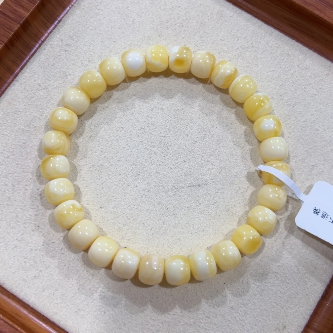 蜜蜡未镶嵌手链8m瓷白花精品漏