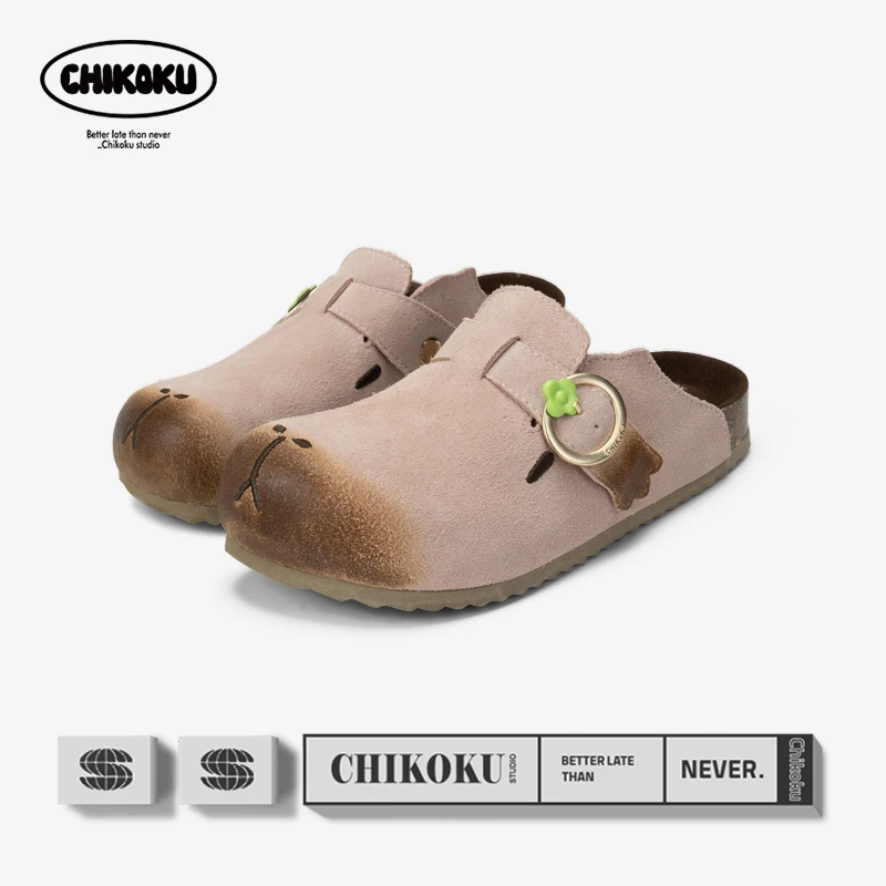 chikoku新款卡皮巴拉勃肯鞋反牛绒包头拖鞋女居家用户外穿一脚蹬