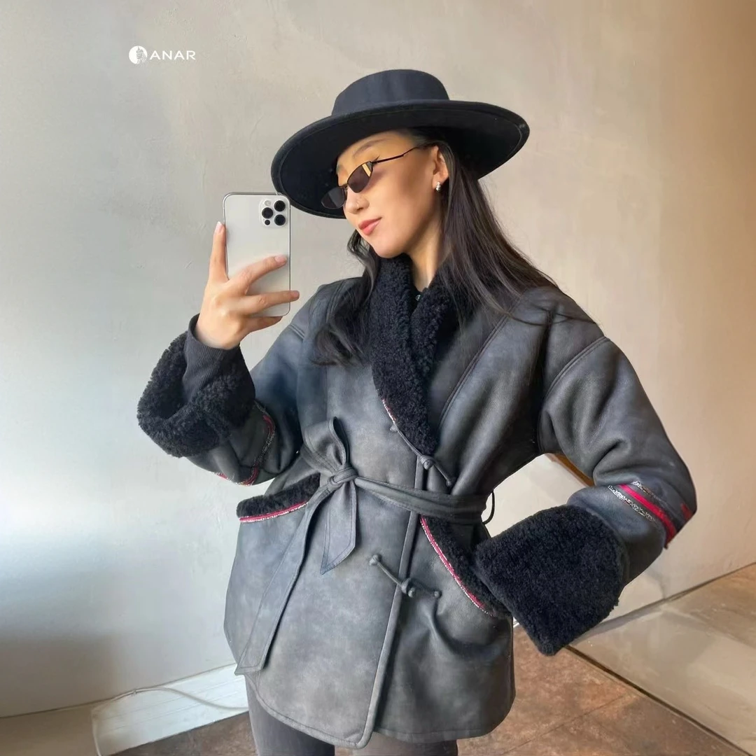 ANAR原创设计潮流皮毛一体外套时尚蒙古族元素