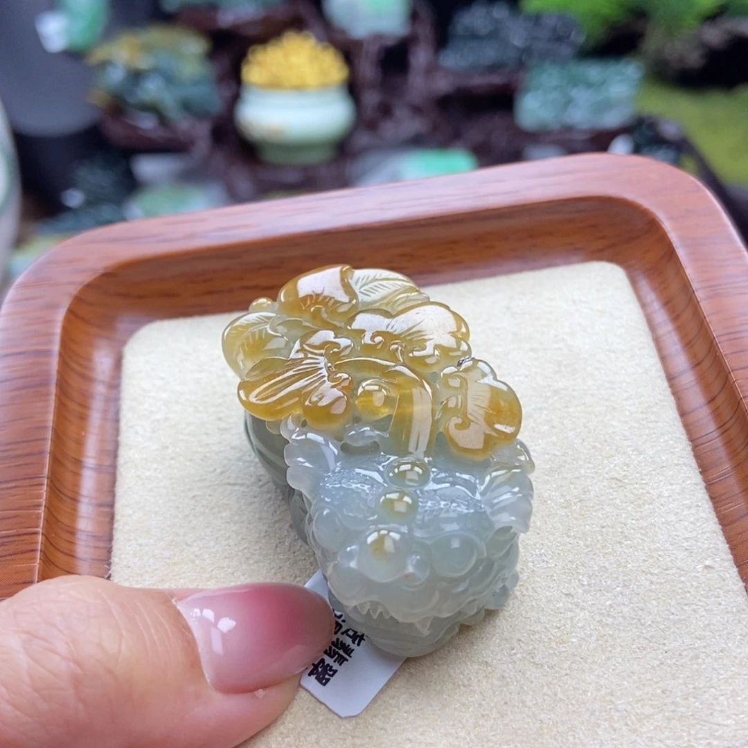 颈饰未镶嵌翡翠A28 高冰洒金含珠貔貅