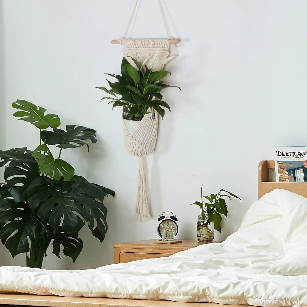 新款波西米亚风挂毯手工编织吊篮家居植物网兜挂件客厅阳台装饰