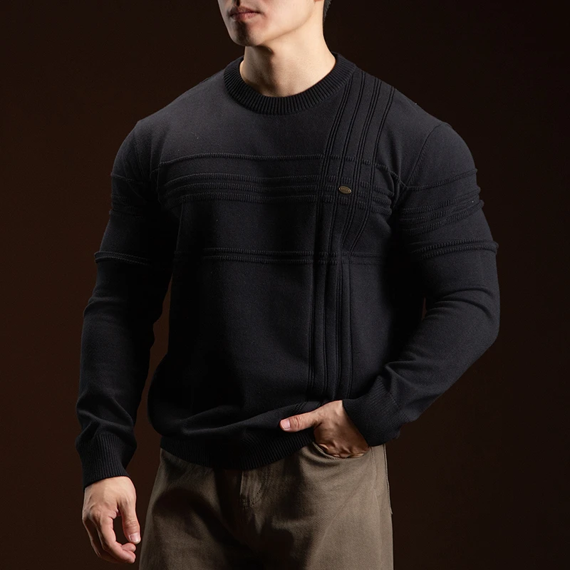 BARBRO毛衣男士秋冬针织衫圆领打底衫长袖套头冬季保暖纯色百搭