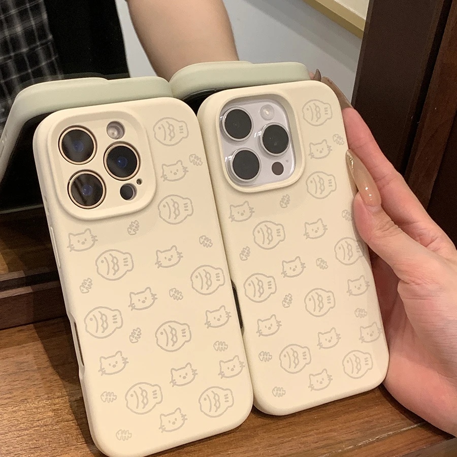 治愈系喵鱼适用苹果16promax手机壳苹果17pro保护套15pro全包防摔