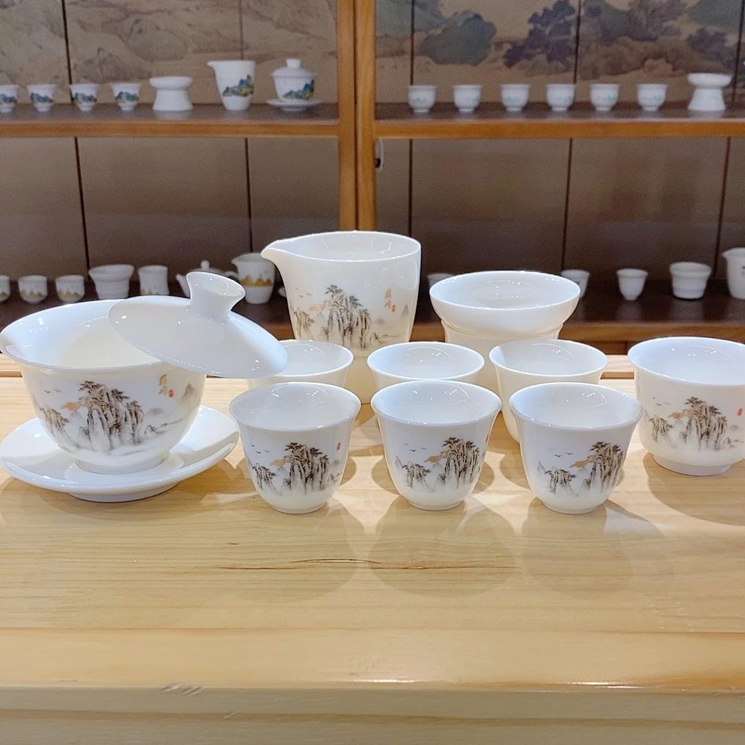 墨城羊脂玉瓷茶具套装