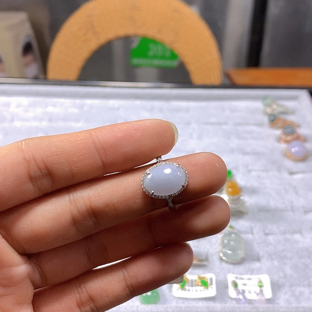 翡翠戒指银S925镶嵌30号