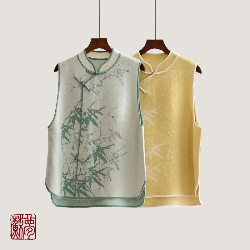 蘇夢竹竹高升立领偏襟马甲国风时尚无袖0306034