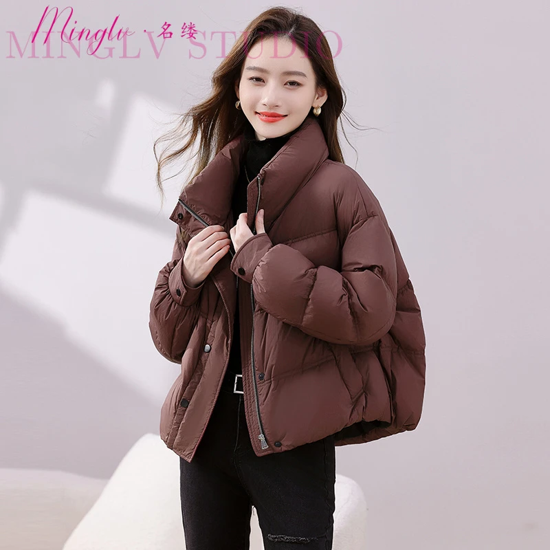 安可拉红羽绒服女短款2025新款冬季高端洋气韩版高品质面包服外套