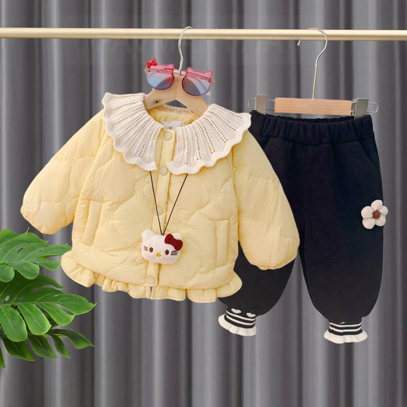 FAVMARTHA女童冬装套装儿童加绒加厚棉衣小公主洋气炸街婴儿衣服