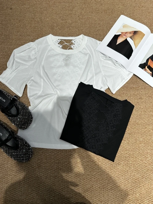 女款常规圆领百搭T恤杂志风法式短袖夏季纯色洋气透气970