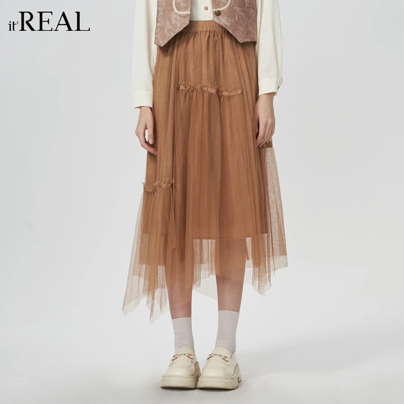 It'real瑞尔女装2025春新款高腰时尚休闲不规则半身裙1773436010