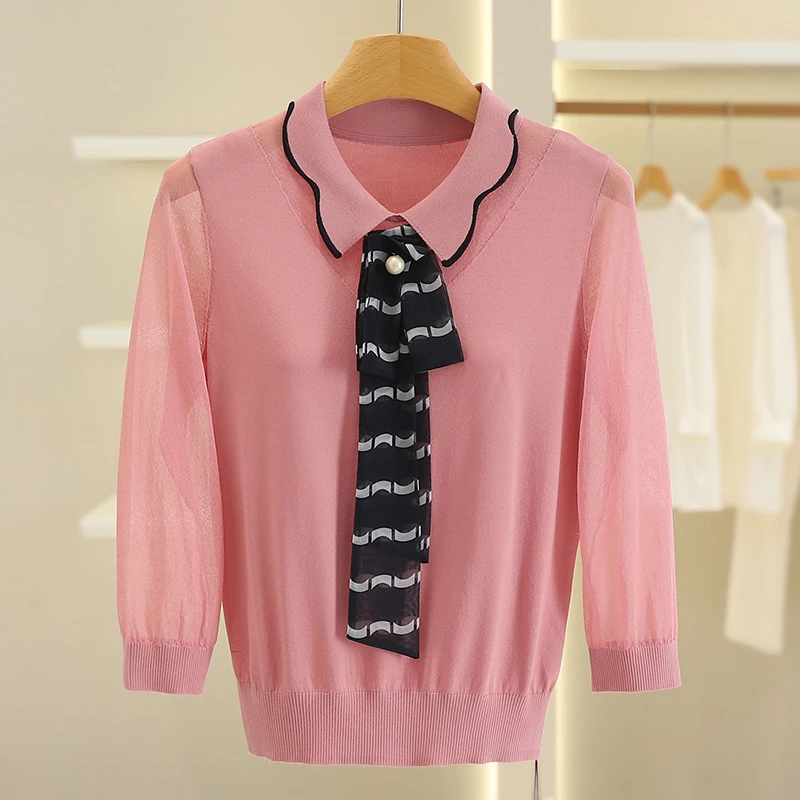 B1300-【25年珂家秋冬新款】领结装饰百搭针织衫#1ZKL57M040