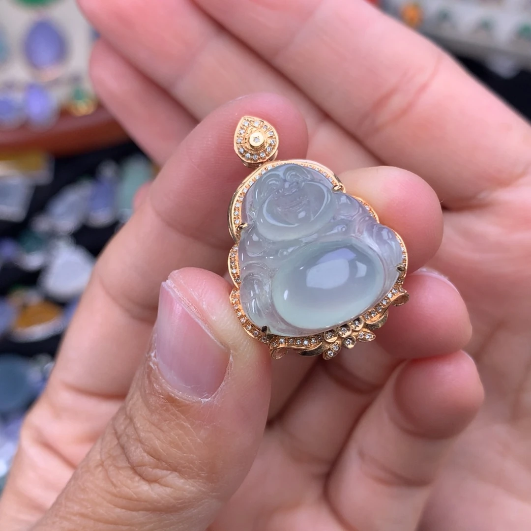 翡翠吊坠(不含链)18K金镶嵌