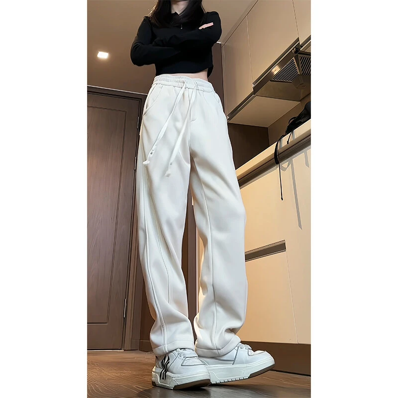 白色运动卫裤男高街ins阔腿长裤春秋季休闲裤男女同款弯刀裤百搭