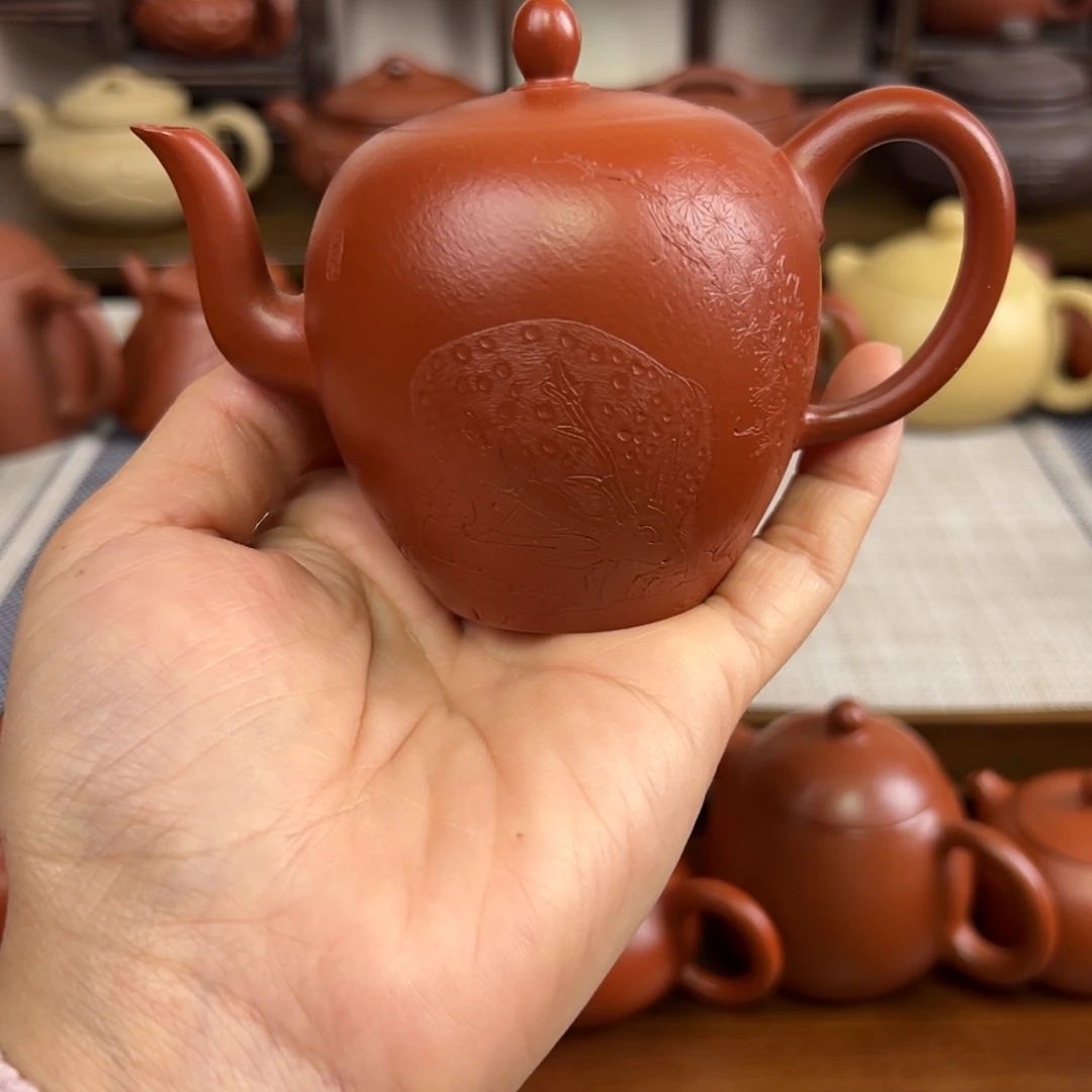 紫砂茶壶朱泥美人肩全手140cc
