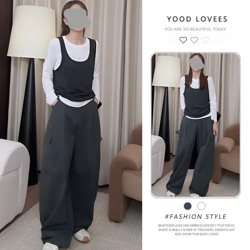 休闲长袖T恤背心叠穿上衣女2025春秋新款显瘦高腰休闲弯刀裤套装