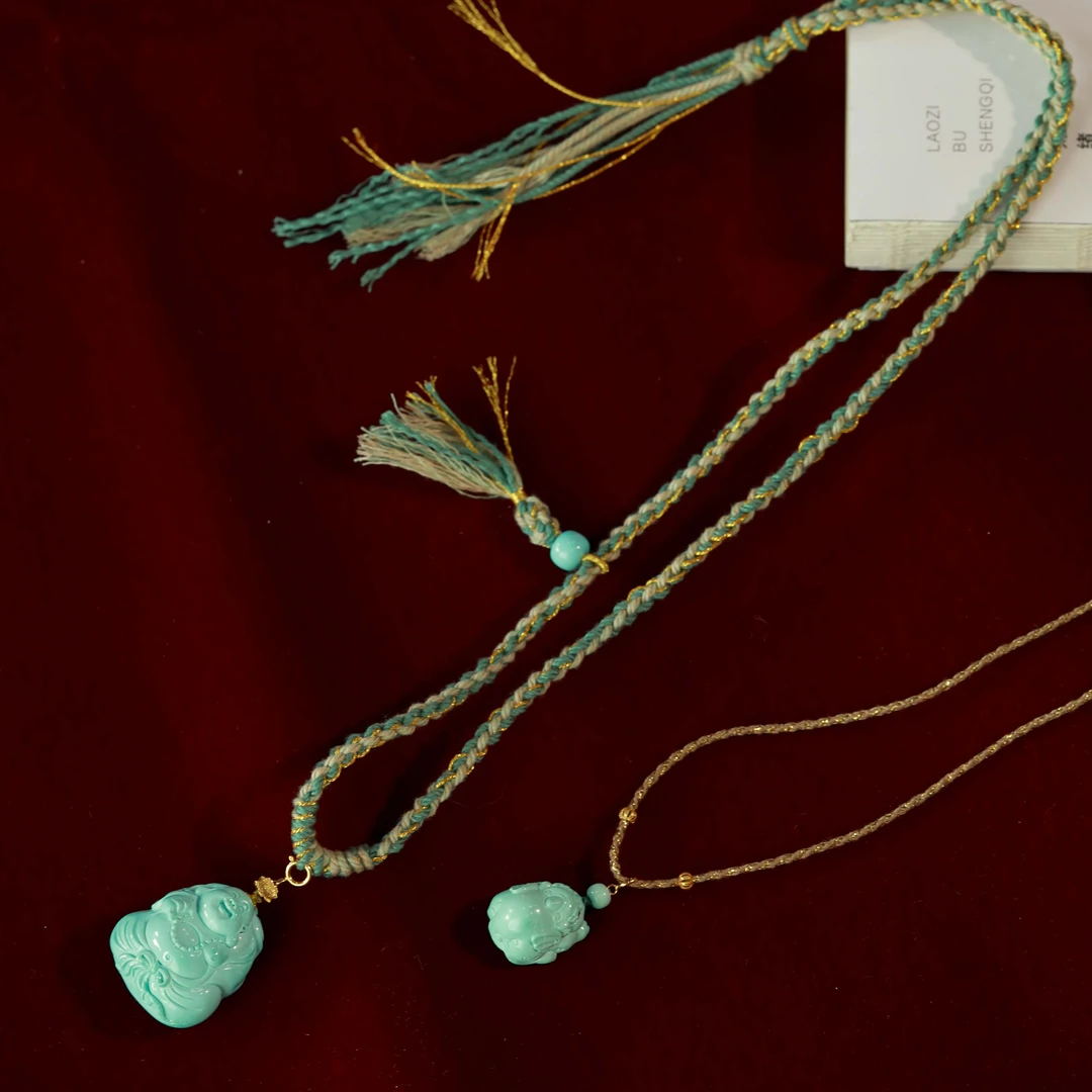 霖泽|绿松石貔貅弥勒佛18k金项链时尚潮流百搭复古20250012001